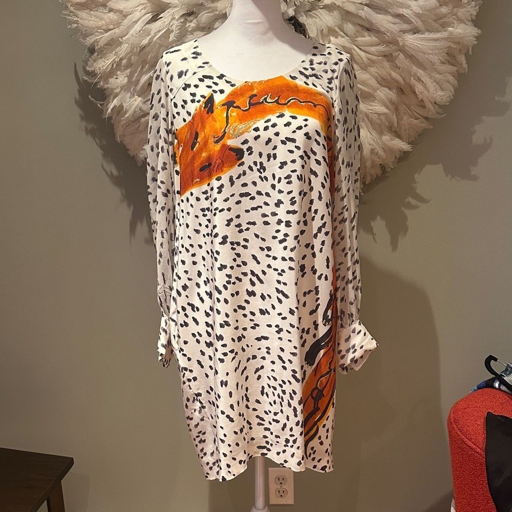 Tsumori Chisato Orange and Black Patterned Long Sleeve Dress